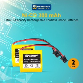 Synergy Digital Cordless Phone Batteries, Compatible with Panasonic KXTC1005 Cordless Phone, (Ni-CD, 2.4V, 300 mAh), combo-pack includes: 2 x SDCP-C371 Batteries