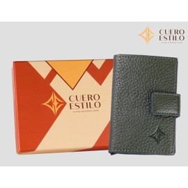 Cuero Estilo Leather Card Holder (Metallic Style) – RFID Protection, Popup Access, Water-Resistant Floater Leather, Multiple Color Options., Olive, Leather Card Holder (Metallic Style)