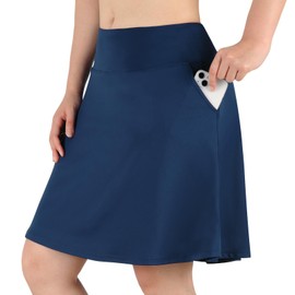 Turnhier Women's 20" Knee Length Skorts Skirts Casual Athletic Tennis Golf Skirt with Pockets, (Navy,2XL)