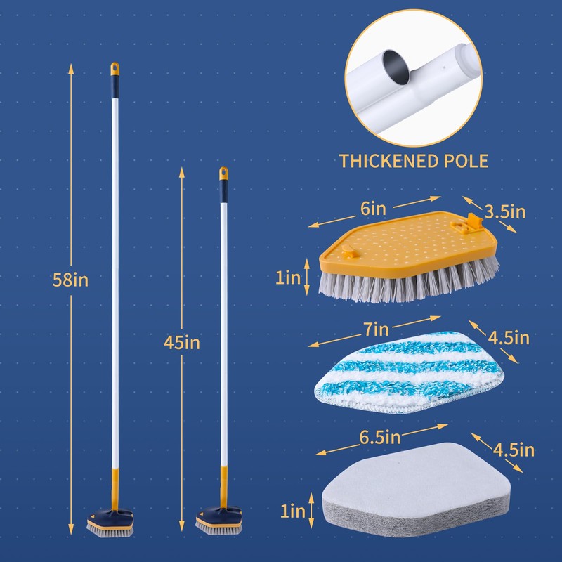 BOOMJOY Tub Scrubber with Long Handle, 58" Extendable 3 in