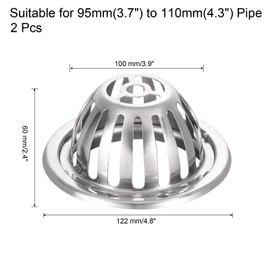 uxcell 2pcs Roof Floor Drain 201 Stainless Steel Dome Floor Drain Cover Anti-Blocking Round Shaped Roof Floor Drain Outdoor for Home Yard Balcony (122mm/ 4.8")
