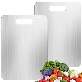 katmerio Set of 2 Chopping Boards, Stainless Steel, Titanium Chopping Board, Double-Sided, 15 cm x 25 cm, Antibacterial and Anti-Mould, Stainless Steel Cutting Board for Kitchen