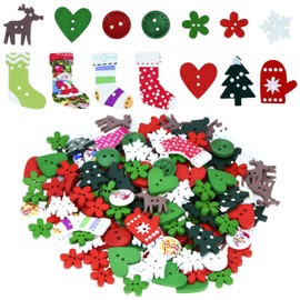 400 Pieces Christmas Wooden Buttons Colorful Sewing Buttons with Christmas Pattern for Handmade Project DIY Scrapbooking, Mixed Sizes and Styles