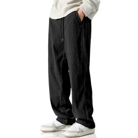 HOTake Mens Corduroy Sweatpants Loose Fit Straight Trousers Elastic Waist with Pockets Large Black