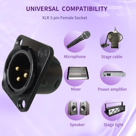 RIVIERA XLR 3pin Male Panel Chassis and Female Socket with Fine Nickel Plated housing with 24K Gold-Plated Contacts (10 Pack Black Male)