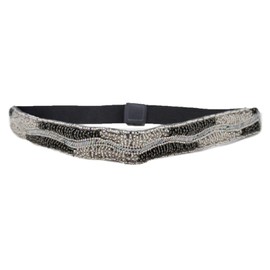 TFJ Women Fashion Elastic Grey Belt Hip High Waist Silver Black Fancy Beads S M