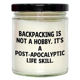 Post-Apocalyptic Backpacker's Vanilla Soy Candle Gifts for Adventurous Friends | Funny Backpacking Themed Gifts from Home to The Camping in Your Life This Christmas
