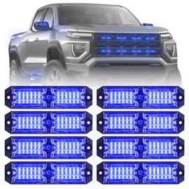 ELECHOI 8pcs 12-LED Emergency Strobe Light Ultra Slim Grille Flashing Warning Light Kit for Vehicles and Trucks (Blue)