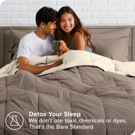 Bare Home Reversible Bed-in-A-Bag Comforter & Sheet Set - Twin Extra Long - Down Alternative - Soft - Bedding Set (Twin XL, Taupe/Sand, Taupe)