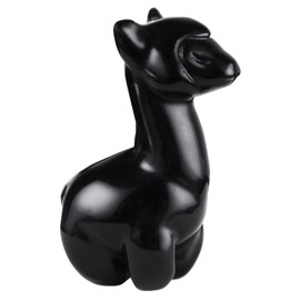 KYEYGWO Carved Obsidian Stone Alpaca Figure, Small Crystal Alpacas Statue, Palm Pocket Stones Healing Stone Animal Sculpture Lucky Charm Lama Collectible Figure Talisman Ornament Home Decoration, 4.3