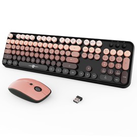 FOPETT Wireless Keyboard and Mouse Combo, 104 Keys Full-Sized 2.4 GHz Round Keycap Colorful Keyboards, USB Receiver Plug and Play, for Windows, Mac, PC, Laptop, Desktop (GradientPink)