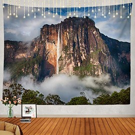 Shrahala Waterfall Beautiful Tapestry, Stunning Angel Soft Morning Light Venezuela Wall Hanging Large Tapestry Psychedelic Tapestry Decorations Bedroom Living Room Dorm(51.2 x 59.1 Inches, Blue Green)