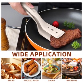 Hemobllo 2-in-1 Silicone Spatula Tongs for Kitchen, 11.6" Heat Resistant Steak Flipper and Pancake Turner for Non-stick Cookware, Professional Grip & Flip Tong Spatula Combo, White