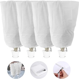 GIONAR Pack of 4 Frost Protection Covers for Plants, Plants, Winter Protection, Plant Protection Bag with Drawstring, Plant Cover, Frost Protection, Fleece, 120 x 80 cm