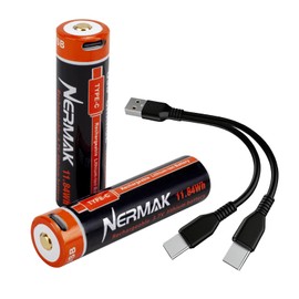 NERMAK 3.7V 3200mAh USB Rechargeable Lithium lon Battery for Flashlights, Headlamps, Bike Lights, Bluetooth Speaker Etc(2 Pack)