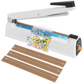 𝐈𝐫𝐨𝐧 Bag Sealer Heat Seal Machine, 12 Inch Impulse Heat Sealer Machine for Cookies Mylar Bags Plastic Bag With Extra Replace Element Grip,White(400W)