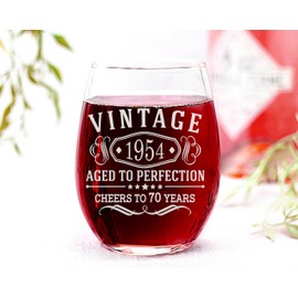 Vintage Custom Aged to Perfection Design Wine Glass, Engraved With Your Birth Year And Age, Great Gift For Wine Lovers, Moms and Friends For Birthdays And Special Occasions