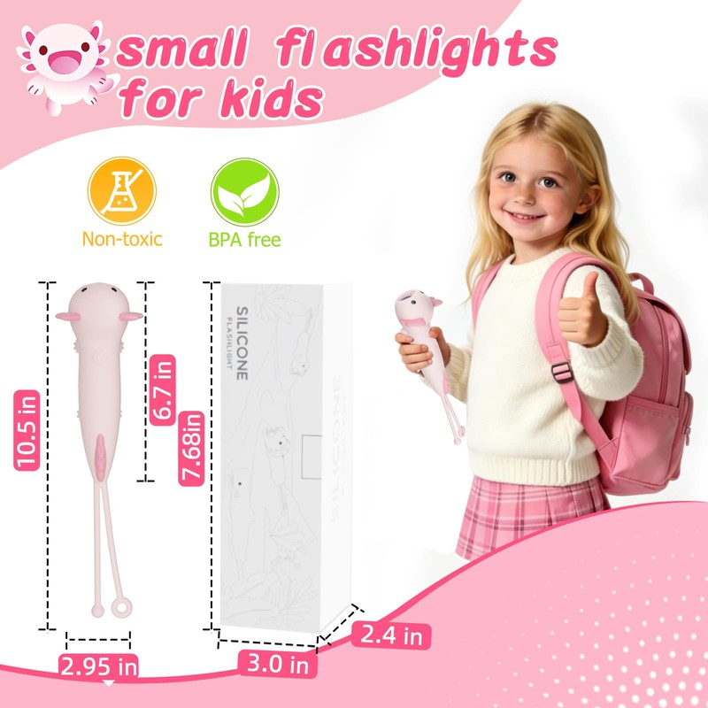 Tepreswes Axolotl Kid‘s Flashlight Rechargeable, LED Kid Flashlight for Boys