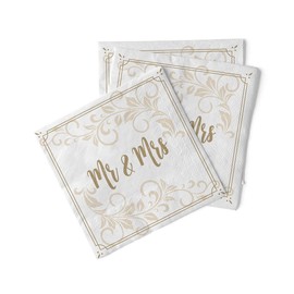 Sovie HORECA Tissue Napkin Mr & Mrs Wedding | Celebration Wedding Paper Napkin | 33 x 33 cm | Pack of 100