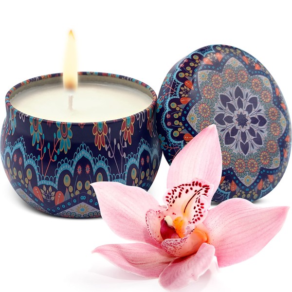 Aloha Orchid Soy Wax Candle in Perfect Decorative Giftable Metal Tin - Pure Organic Soy Wax and Natural Aloha Orchid Oils - for Living Room, Bedroom, Gift for Mother Day - Handmade in USA