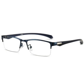 ANRRI Blue Light Glasses for Men Semi Rimless Rectangle Metal Frame UV Blocking Computer Glasses (Blue)