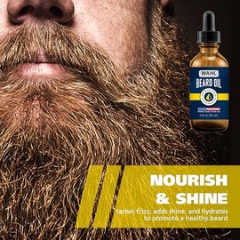 Wahl Aceite para barba para hombres – Suaviza e hidrata el cabello de la barba, alivia la irritación de la piel – Contiene almendras dulces, granos de