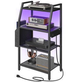 MAHANCRIS Game Console Shelf, Gaming Console Stand with Outlet & LED Lights