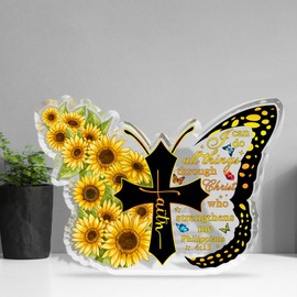 CEZII Christian Gifts for Women Men, Jesus Faith Cross God Religious Gifts, Bible Verse Acrylic Plaque for Desk Table Decor, Inspirational Gift for Mom Daughter Friends, Butterfly Sign Prayer Gifts