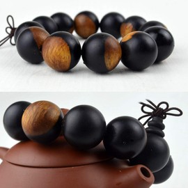 vv8oo Bracelet Ebony Wood 20mm Beads Yin Yang Feng Shui Good Lucky Stretch Hand String for Women or Men(15mm beads)