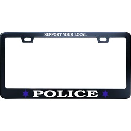 XYcustomBest Matt Black Police License Plate Frame, Tag License Plate Cover, Support Your Local Police, 12" X 6" Novelty Tag Metal Frame for US/Ca Vehicles, 2 Holes and Screws