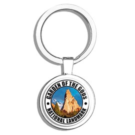 PRS Vinyl Round GARDEN of the GODS National Landmark - co colorado rv Double Sided Stainless Steel Keychain Key Ring Chain Holder Car/Key Finder