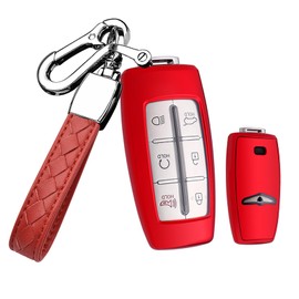 TECART Soft TPU Protector Key Fob Cover Case fit for Hyundai Genesis G70 GV70 G80 GV80 G90 GV90 Smart Key Case 4 6 8 Button, Red