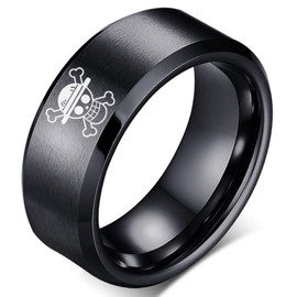 Black Stainless Steel One Piece Ring Anime Rings for Men Luffy Anime Band Ring for Boys 8MM Anime Jewelry Merchandise, Stainless Steel, stainless steel