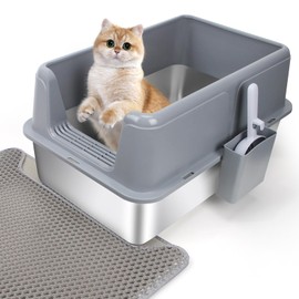 Stainless Steel Litter Box for Cats - Durable Open Design, High-Sided, Non-Stick Tray for Mess-Free Indoor Use, Multi-Pet Friendly for Rabbits, Guinea Pigs, and Small Pets