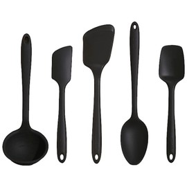 GIR: Get It Right Premium Silicone 5 Piece Utensil Set - Non-Stick Heat Resistant Kitchen Cooking and Serving Utensils - Silicone Spatula, Flip/Turner, and Spoonula - Black