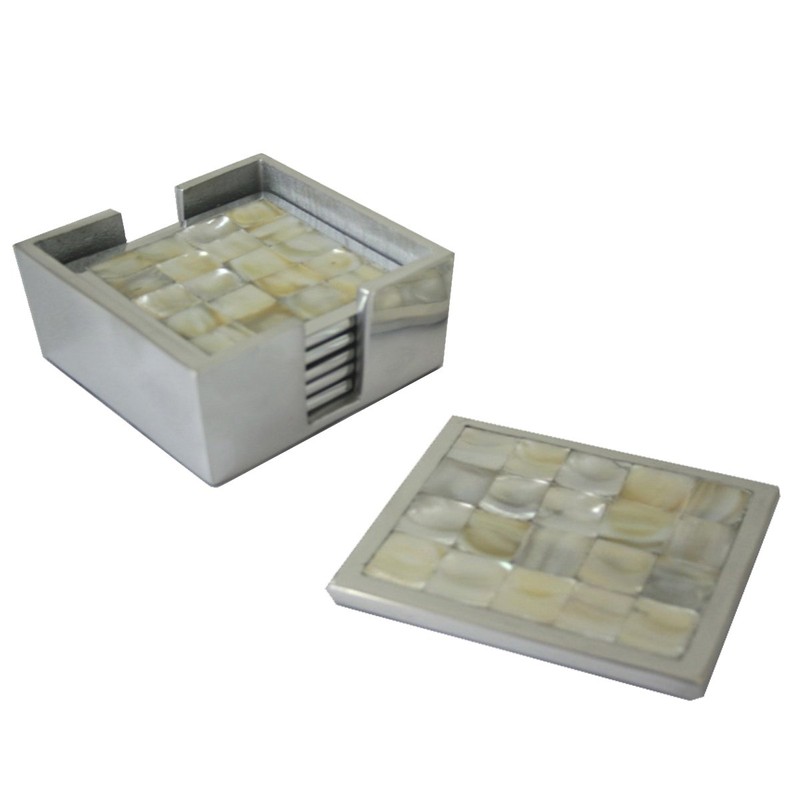 Baskerville & Sanders mother of pearl square Coasters - 9x9cm.