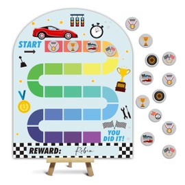 Race Theme Wooden Reward Chart, Behavior Reward Charts, Incentive Responsibility Chart for Boys Kids Toddlers Chore Homework Good Habits Assignments Attendance, 05