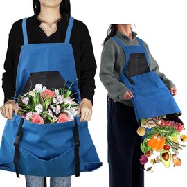 Gardening Apron with Pockets for Women and Men, Quick Release Pockets，Adjustable Harvesting Pouch Apron Cross Back Straps for Gardener Vegetable Fruit Picking, Gifts for Men Women, Blue