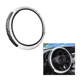 AUCELI Elastic Car Steering Wheel Cover, Stretch Leather Breathable Vehicle Steer Wheel Protective Wrap, Anti-Slip Odorless Steer Wheel Protector, Universal Automotive Interior Accessories (White)