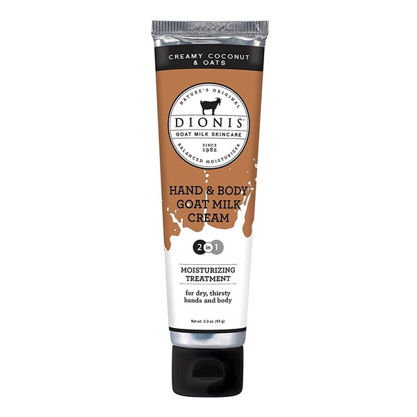 Dionis Goat Milk Skincare 3.3oz Creamy Coconut and Oats Scented Hand & Body Cream - Cruelty Free Travel Size Hand Lotion For Hydrating & Moisturizing Dry Skin - Paraben Free Formula Made In The USA