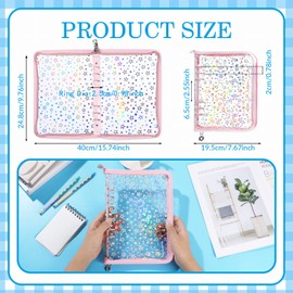 NEWEST A5 Budget Binder Cover with Zipper for Cash Budget System, Glitter Stars A5 6 Ring Binder Planner, Clear PVC Refillable Notebook Shell for Journal Albums Diary School Office Supplies, Purple