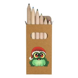 Azeeda 6 x 'Christmas Chubby Frog' Short 85mm Pencils/Coloured Pencil Set (PE00066942)
