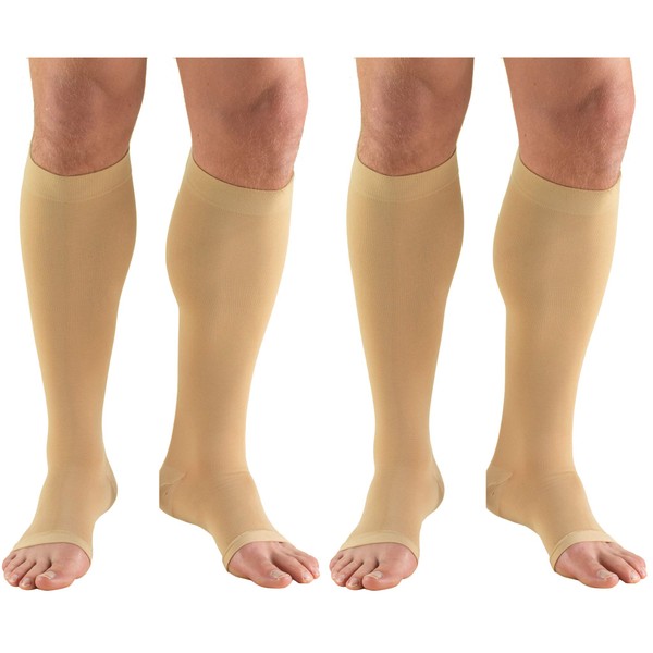 Truform Compression 20-30 mmHg Knee High Open Toe Stockings Beige, Small - Short, 2 Count