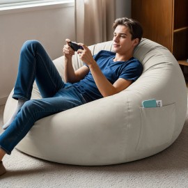 Simple Deluxe Bean Bag Chair with Supportive Memory Foam Filled for Living Room Bedroom Brown