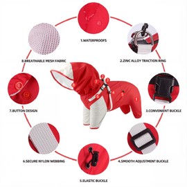 Premium 4-Legs Dog Raincoat & Windbreaker - 816mm Heavy Rain Protection Waterproof Sun Protection Jacket with Built-in Harness, Detachable Hood, Adjustable Fit & Breathable Mesh Lining