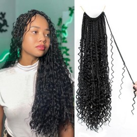 Toniola Boho Crochet Braids 9 Packs 18 Inch Goddess Box Braids Crochet Hair for Women Pre-looped Bohemian Crochet Box Braids with Curly Ends Synthetic Braiding Hair Extensions (18inch, 1b#)