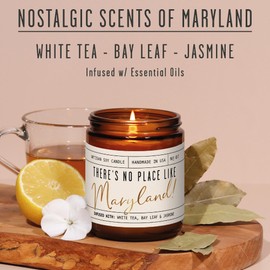 Maryland Gifts, Maryland Decor for Home - 'There's No Place Like Maryland Candle, w/White Tea, Bay Leaf & Jasmine I Maryland Souvenirs I Maryland State Gifts I 9oz Jar, 50Hr Burn, USA Made