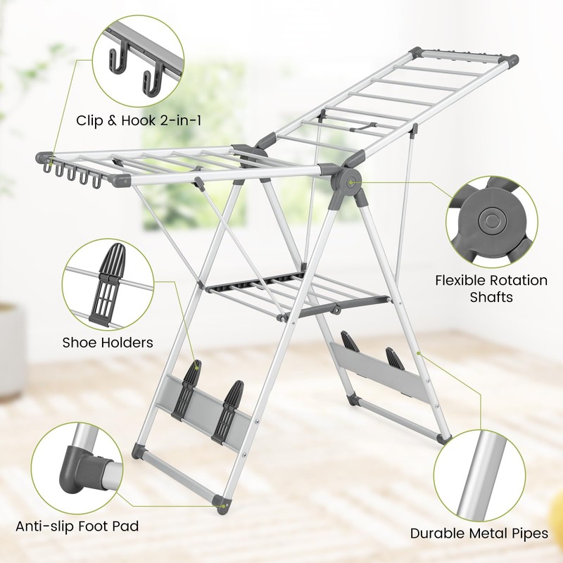 Giantex Clothes Drying Rack, 2-Layer Aluminum Foldable Laundry Drying Rack