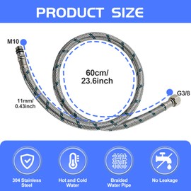 2 Pieces 60 cm high Pressure Flexible Hose, G3/8 inch x M10 x 30 cm x 1 Ag - tap Fitting, 3/8 inch Connection Hose, for Kitchen Hoses