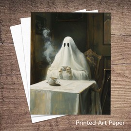 Ghost Drinking Tea, Vintage Poster, Art Poster Print, Dark Academia, Kitchen Decor, Vintage Dark Academia Gothic Victorian Poster Spooky Chic Home Decor Gift (8 X 10 INCH Print Unframed)
